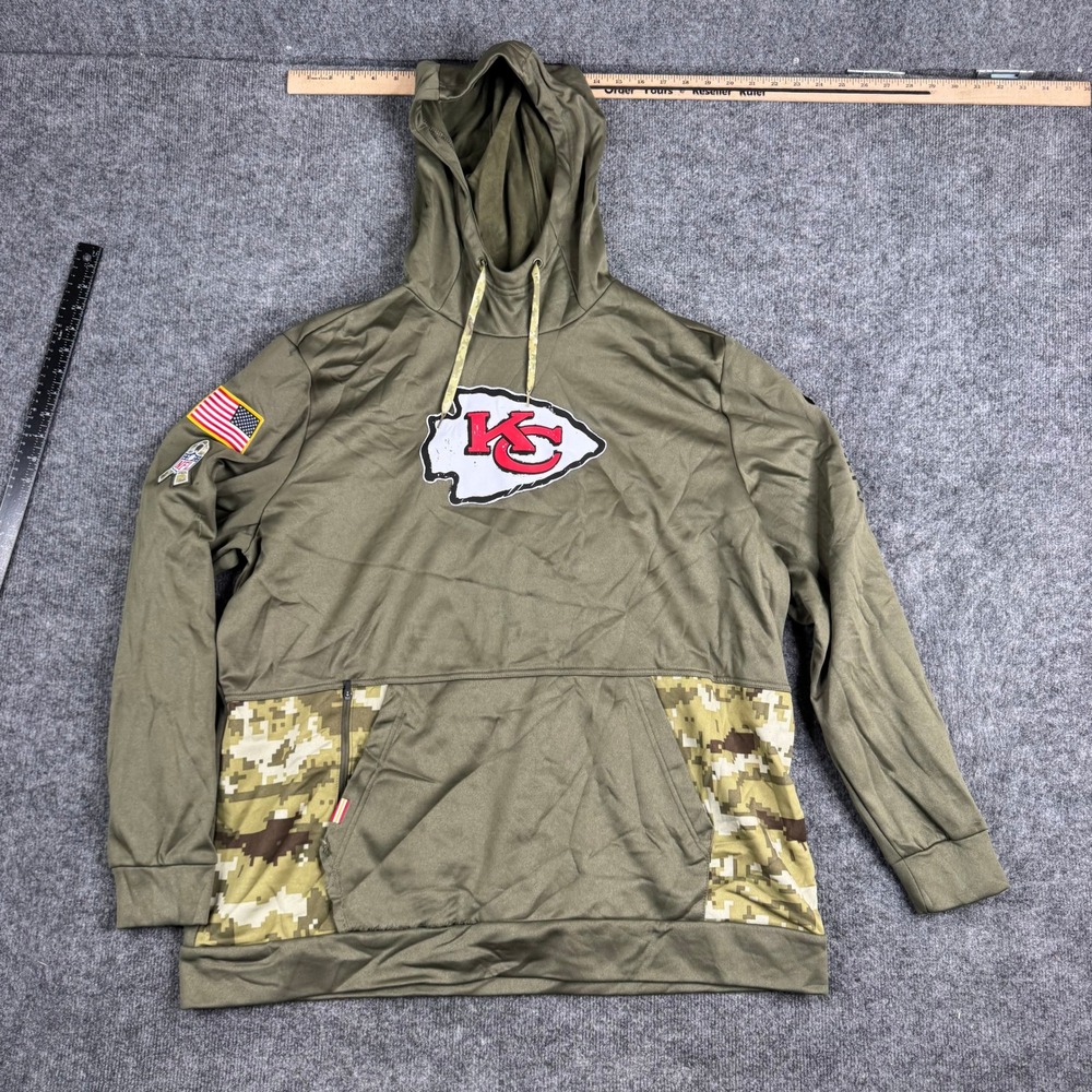 Nike Hoodie Mens XXL Olive Green Salute to Service Kansas City Chiefs Camo Rips
